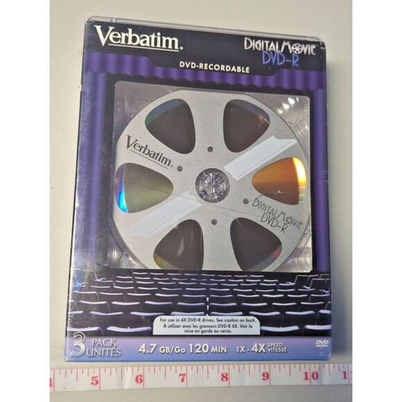 Verbatim Digital Movie DVD-R 3-Pack 4x Write Speed 120min/4.7gb Per Disc - Picture 3 of 10